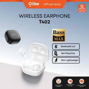 Olike Wireless Earphone TWS T402 Beans | Mini Earphones with Eartips | Bluetooth 6.0 Bass Max | 36 Hours Long Battery | IPX4 Water Resistant | Lightweight Earbuds Wireless | Garansi 1 Tahun