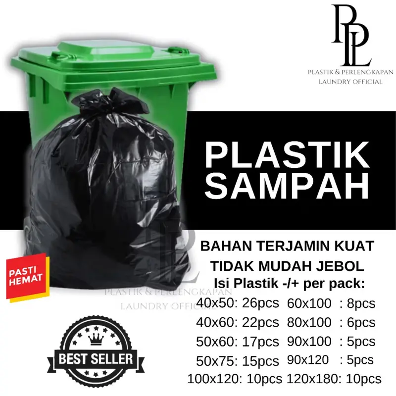 Plastik Sampah | Kantong Plastik Sampah Hitam | Plastik Packing Hitam Besar  /1 PACK Uk | 40 X 50 | 40 X 60 | 50x60 | 50 X 75 | 60 X 100 | 80 X 100 | 90 X 100 | 90 X 120 | 120 X 180. 0