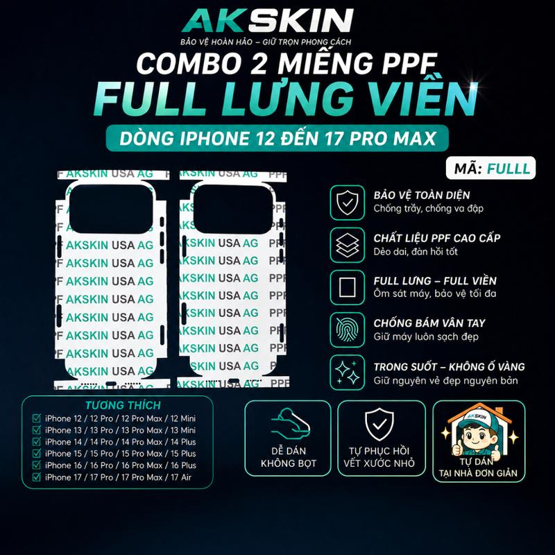 CODCOMBO 2MIẾNG PPF Cho iP12 đến 17PRO MAX, Full mã ,Full từng lổ loa chi tiết, Bảo vệ máy toàn diện