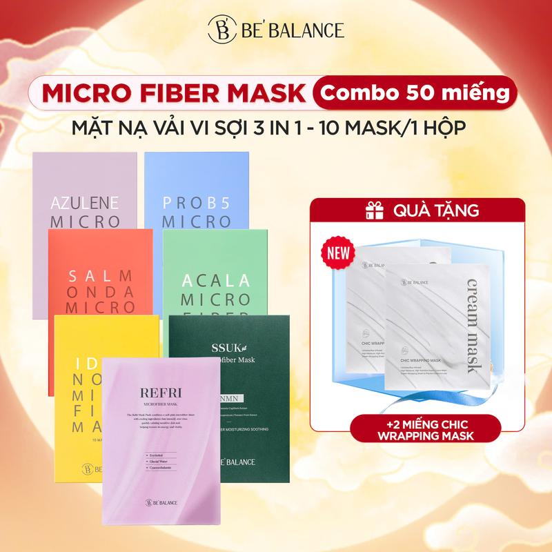 [CHỌN MÀU VUI LÒNG NOTE TRONG GHI CHÚ ĐƠN HÀNG] Combo Mix 50 Miếng Mặt Nạ Vải Vi Sợi Be'Balance MICRO FIBER MASK 3in1 giúp Làm Đẹp Da