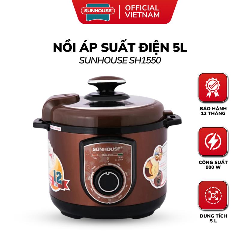 Nồi Áp Suất Điện SUNHOUSE SH1550 - 5L, Lòng Chống Dính Whitford, Công Suất 900W, Bảo Hành 12 Tháng