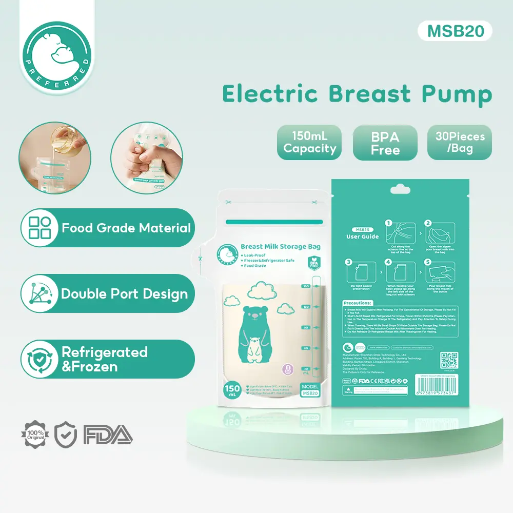 Preferred Kantong ASI MSB20 Kapasitas 150ML Isi 30pcs Food Grade Bebas BPA Anti Bocor Tahan Freezer Mudah Tuang untuk Penyimpanan ASI Bayi