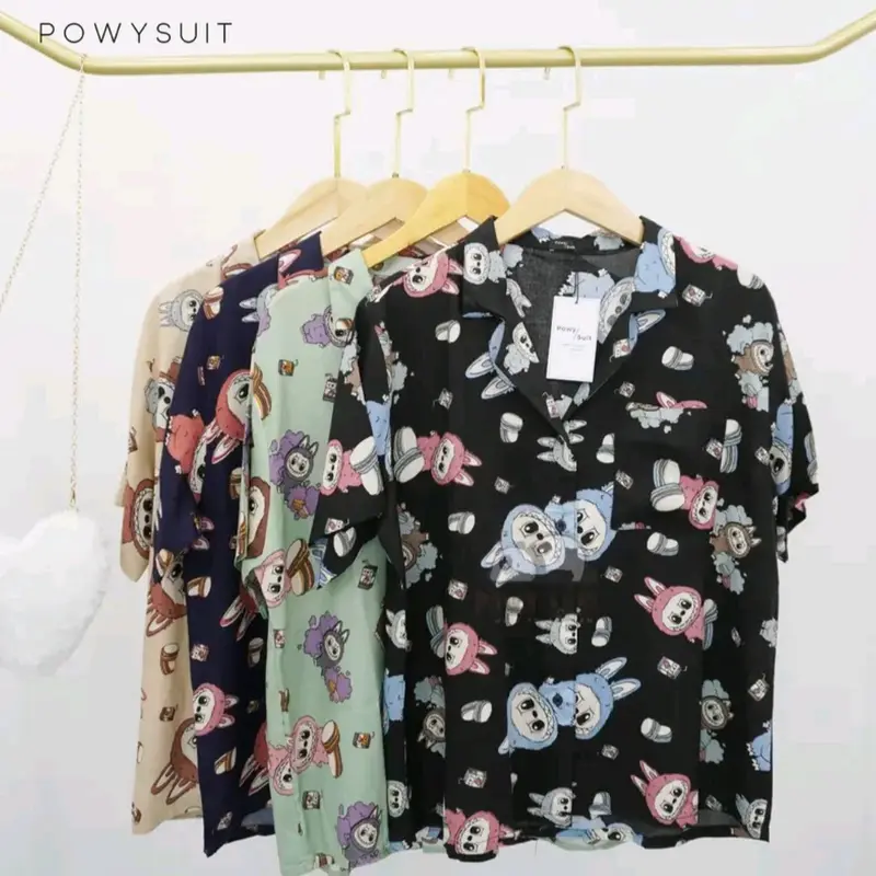 Piyama Labubu Rayon Wanita Motif Lengan Pendek - Busui jumbo Setelan Celana Panjang - Bahan Rayon Premium 1