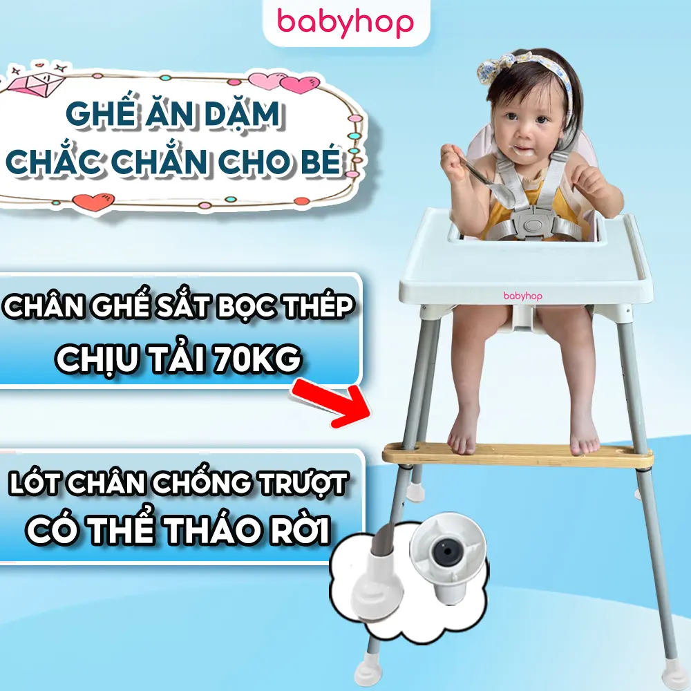 Ghế ăn dặm cho bé Babyhop, bàn ăn dặm nhựa an toàn, chân thoát nước dễ vệ sinh, ghế tập ngồi ăn dặm cho bé từ 5 tháng