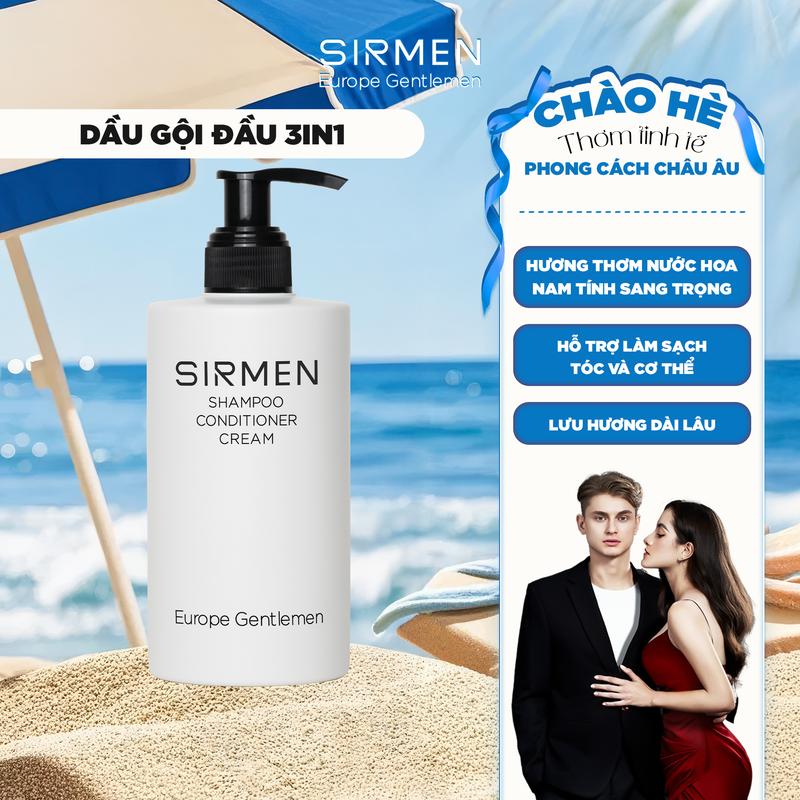 Dầu gội xả dưỡng nam 3 in 1 hương nước hoa châu Âu SIRMEN Europe Gentlemen giúp sạch da đầu, tóc chắc khoẻ chiết xuất từ công nghệ tiên tiến 320g