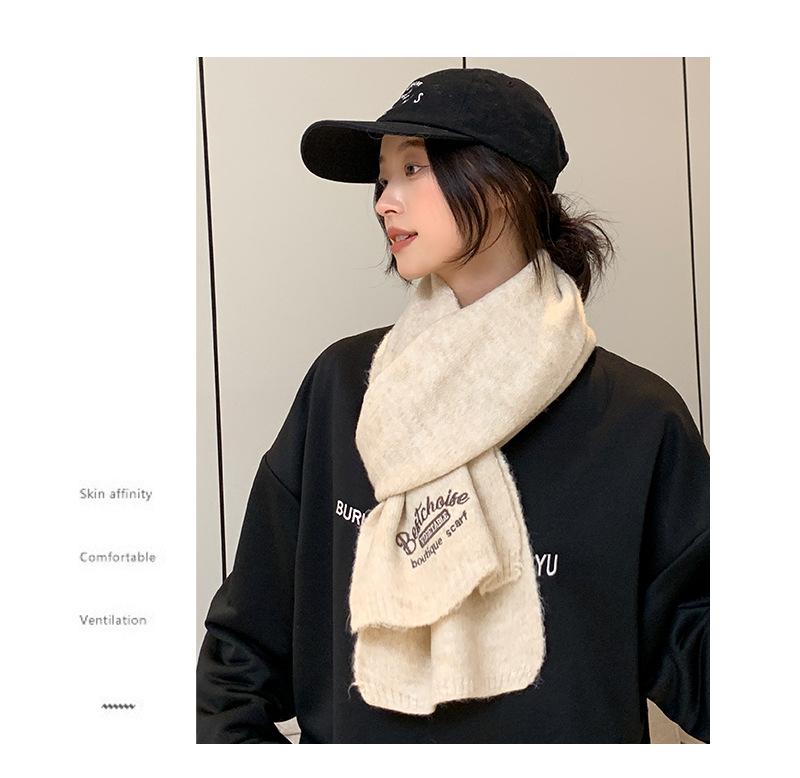 Product Introduction of Embroidered Brown with Letters with Woolen Knitting Scarf Winter Girls 2023 New High-Grade Korean Style All-Match Scarf 18