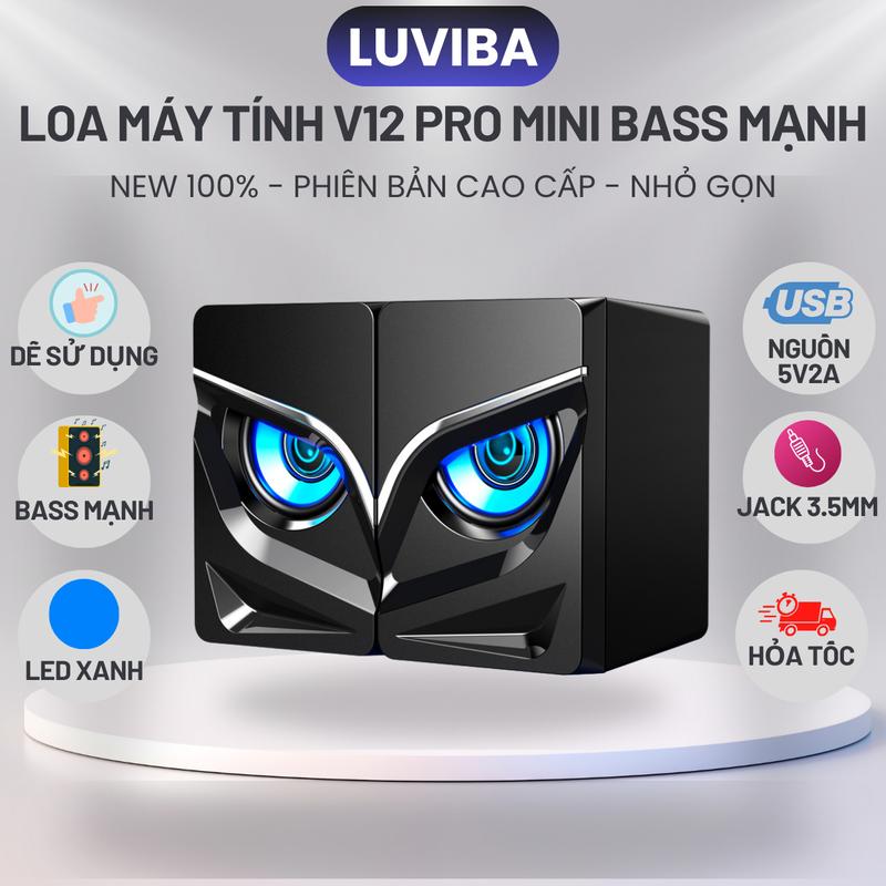 Loa Máy Tính Mini PC V12 Pro LED Xanh Bass Mạnh Phiên Bản Cao Cấp Nhỏ Gọn Dễ Sử Dụng USB 5V2A Jack 3.5MM