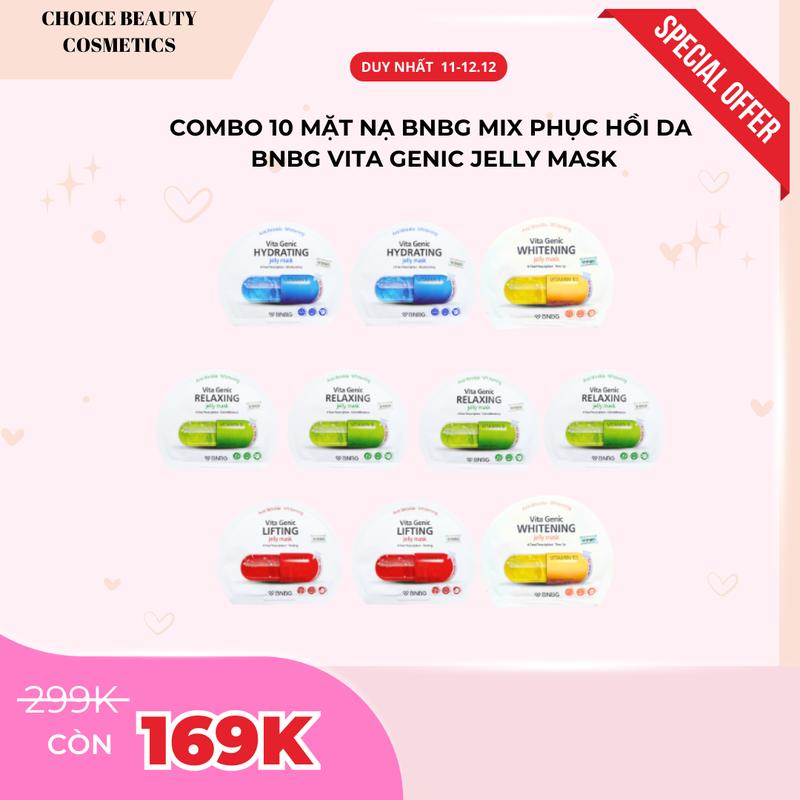 CFV HỨA NGÂN Combo 10 Mặt Nạ BNBG Mix Hỗ Trợ Phục Hồi Da BNBG Vita Genic Jelly Mask 30mlx10