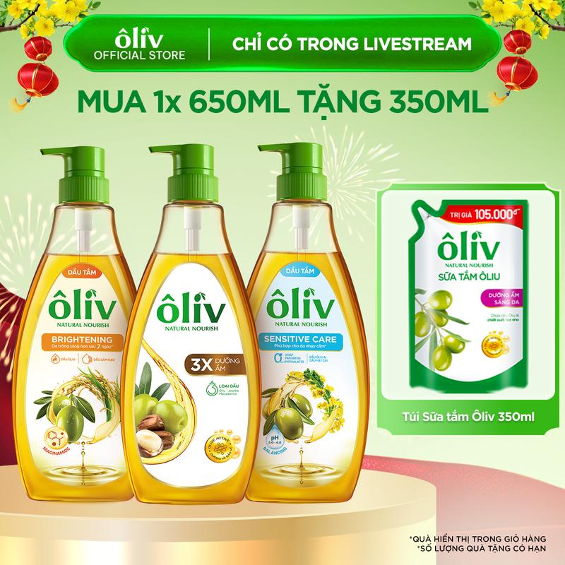  Dầu tắm   Sữa Tắm Ôliv 650ML + Tặng Túi Sữa Tắm Ôliv Dưỡng Ẩm Sáng Da 350ML 