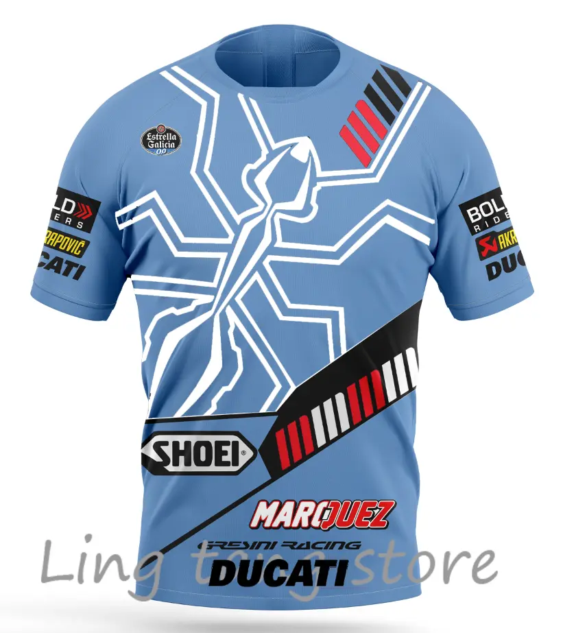 2024 Blue Motorcycle Racing Race Marquis 93 Racing Driver Outdoor Extreme Sports Enthusiasts Men and Women Fashion T-shirt