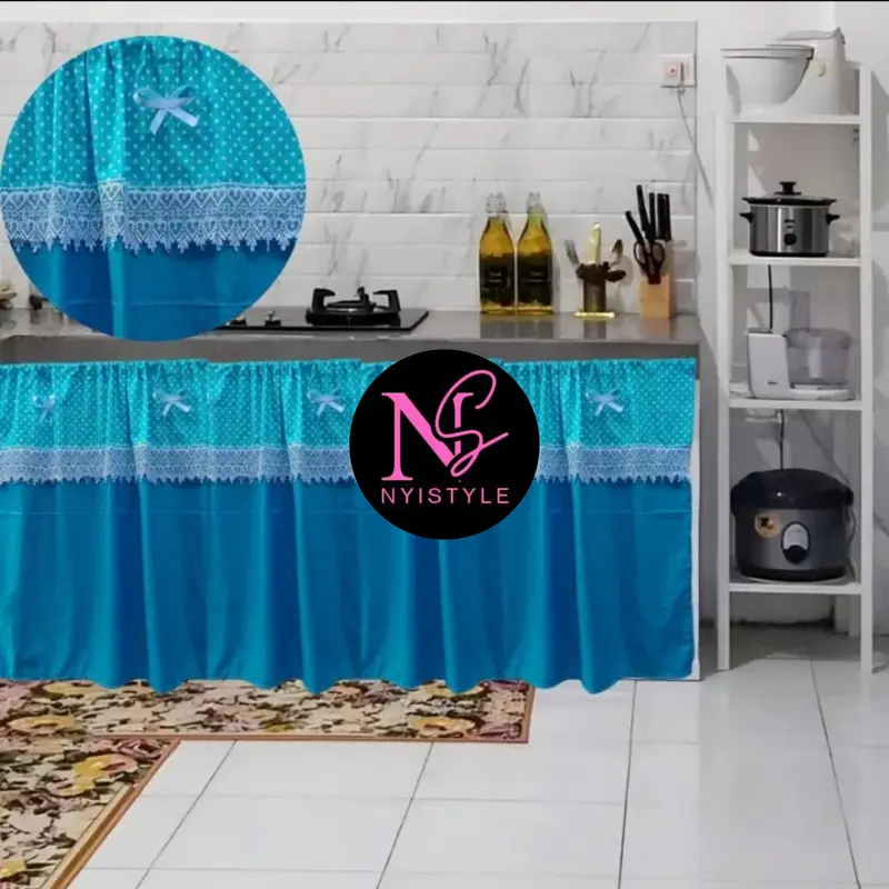Gorden Kolong Dapur/Gorden Kolong dapur Polka Polos Pita Renda Love, 8