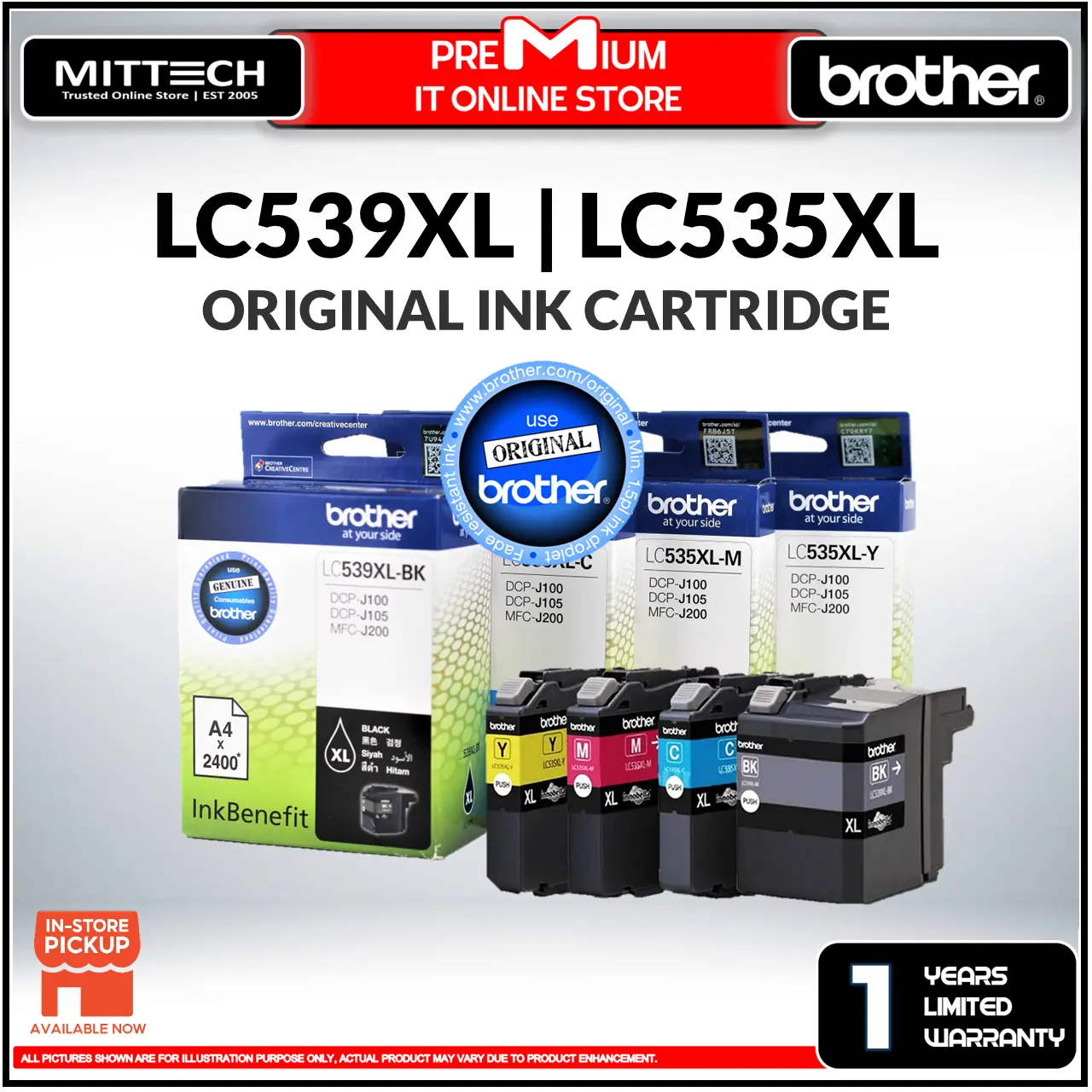 Brother Original LC539XL Black LC535XL Cyan Magenta Yellow Ink Cartridge For DCP-J100 DCP-J105 MFC-J200 Printer