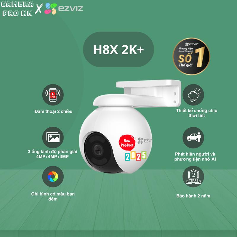 [TẶNG HỘP KỸ THUẬT CHỐNG NƯỚC] Camera Wifi Ezviz H8X / C8W 4MP 2K ,Màu Ban Đêm, Xoay 360, Đàm Thoại. Bảo Hành Chính Hãng 24 Tháng Đèn