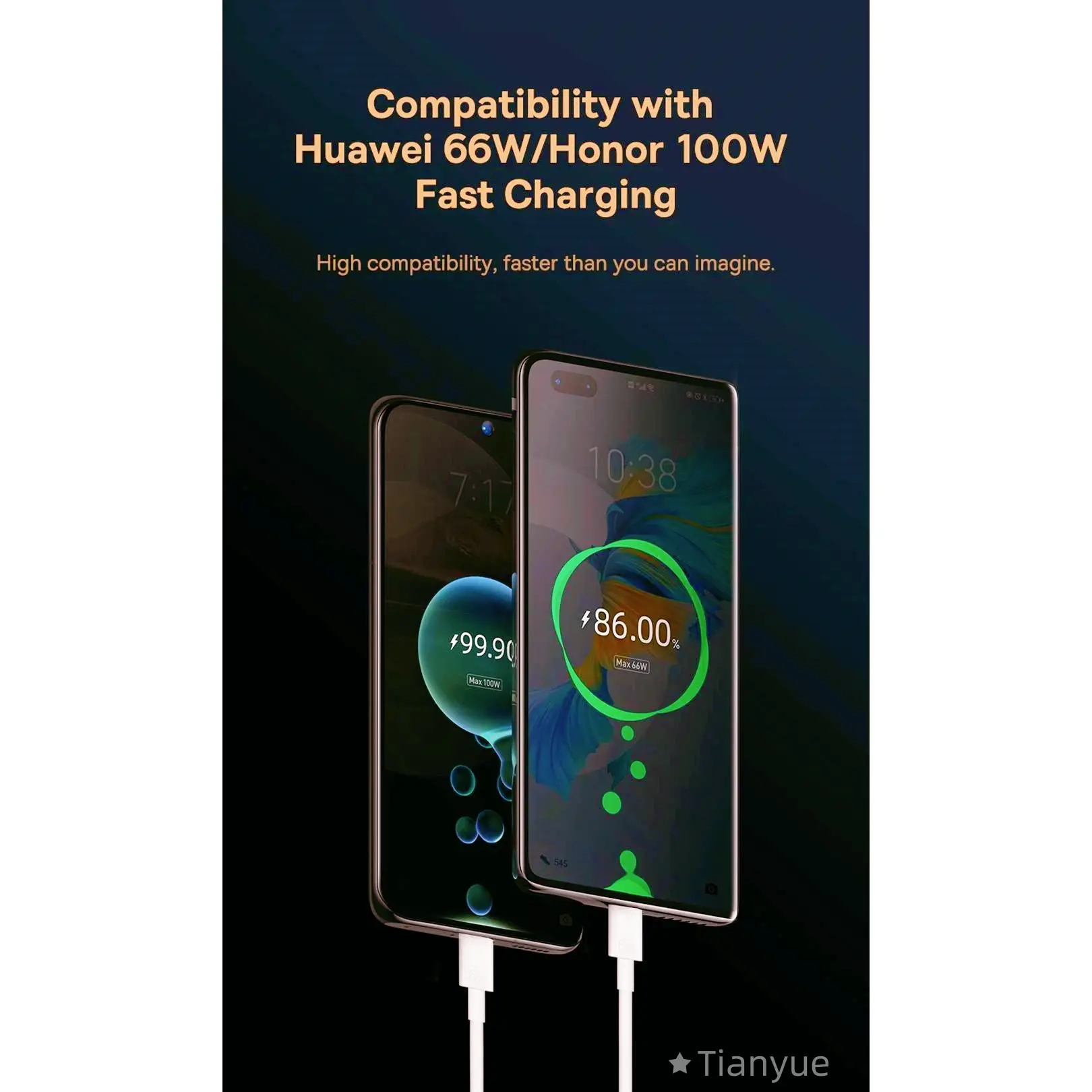 For Mate 60 50 40 30 Pro P70 Pura 60 50 Pro Honor 20 Super Speed Charging Experience With This 66W USB Type C 6A Data Cable