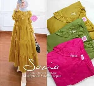 Sazia Dress Gamis Rayon Twill Premium Muslim Dewasa Kekinian Modern Keren Nyaman Adem Cantik Karet