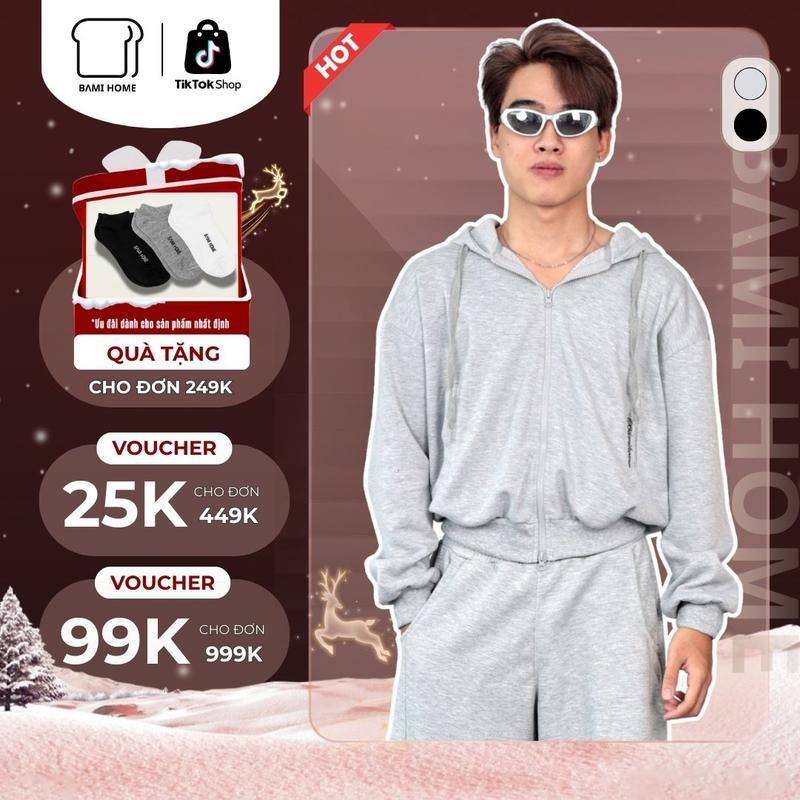 Áo Khoác Double Zip Hoodie Nam Nữ Bami Home form Boxy Rộng Dày Mũ To Có Dây Kéo AHD04