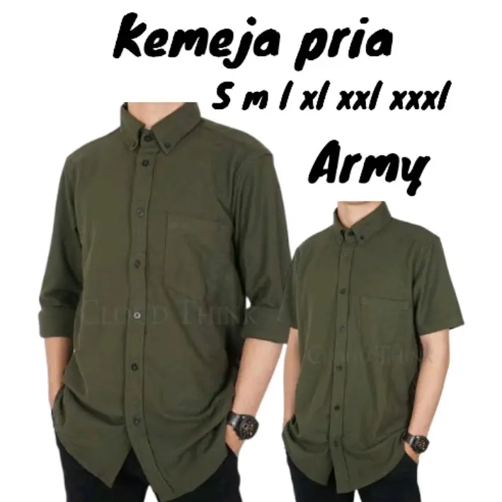 kemeja polos couple warna army lengan pendek dan panjang dewasa katun keluarga