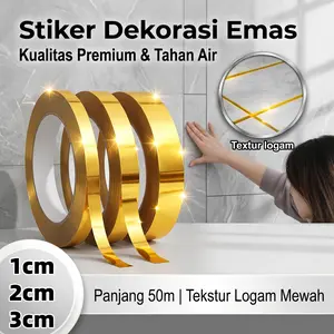 50M×1/1.5/2//2.5/3/4/5cm× roll golden seam ceramic tile sticker Roll Gulungan Stiker Pembatas Keramik Stiker Ubin Keramik Jahitan Emas Yang Indah Lantai Hiasan Dinding DIY wardrobe decorative strip water proof wall tile Tiker Dekorasi Lantai Keramik