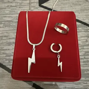 [ bonus cincin ] kalung dan anting jepit keren bahan titanium anti karat