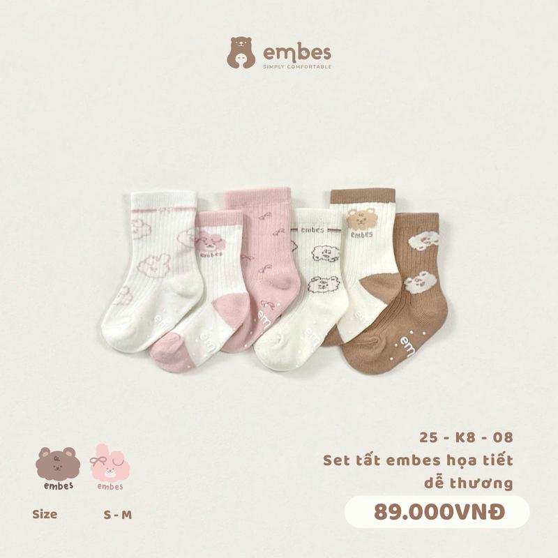   CFV  Set 3 đôi tất Embes họa tiết dễ thương cho bé trai bé gái Embes Việt Nam từ 9 tháng - 4 tuổi - 25-K8-08 