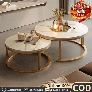 COD Meja Tamu Meja Kopi 2-In-1Meja Motif Marble Minimalis Meja Ruang Tamu Dapat Dikombinasi Bebas Meja Bulat sederhana Living Room Center Table Coffee Table Meja Sudut Meja penyimpanan