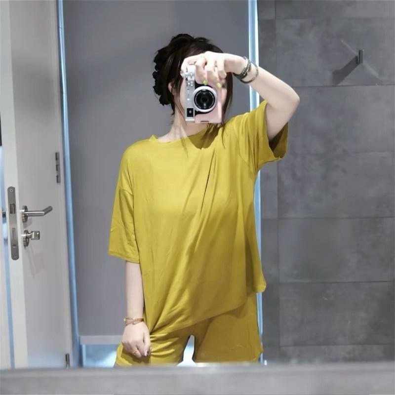 Set bộ đùi ngủ áo Cổ Tròn Thun lạnh dẻo trơn Bigsize 45-90Kg Quần Có túi  ĐÙI CỔ TRÒN  đồ ngủ coquette 