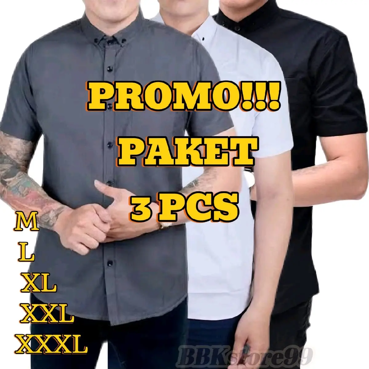 PAKET HEMAT 3 PCS KEMEJA POLOS PRIA LENGAN PENDEK
