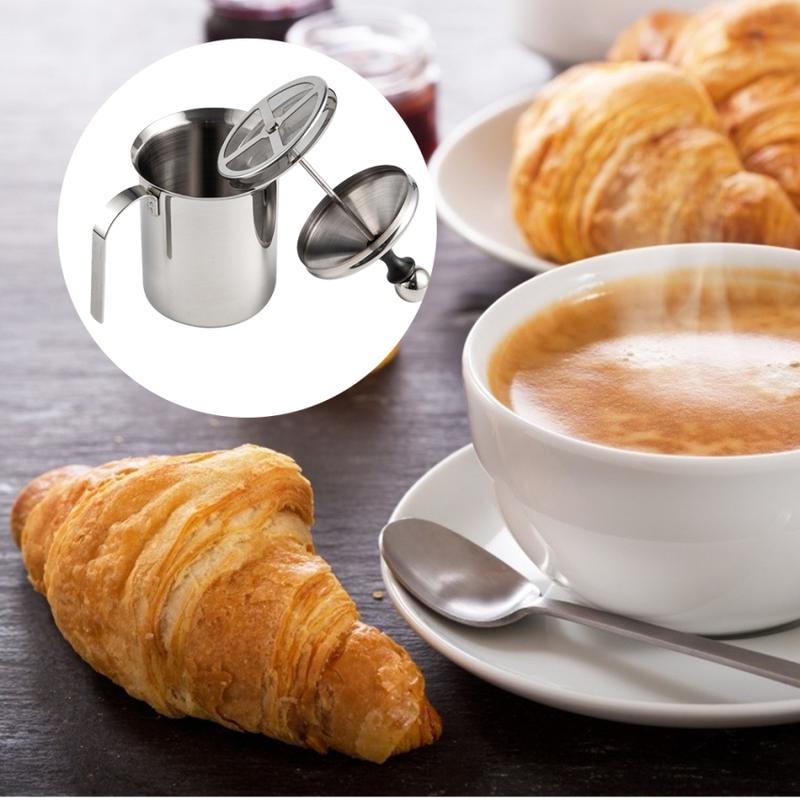 Product Introduction of 400/800ML Stainless Steel Milk Frother Double Mesh Milk Frother for Cappuccino Latte Milk Jugs Manual Coffeeware Kitchen Gadgets 21