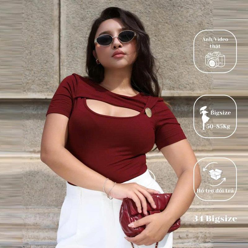 Áo thun hở ngực 34AT079 áo thun 34 bigsize cổ tròn tay ngắn kiểu dáng sang trọng phù hợp dự tiệc đi chơi