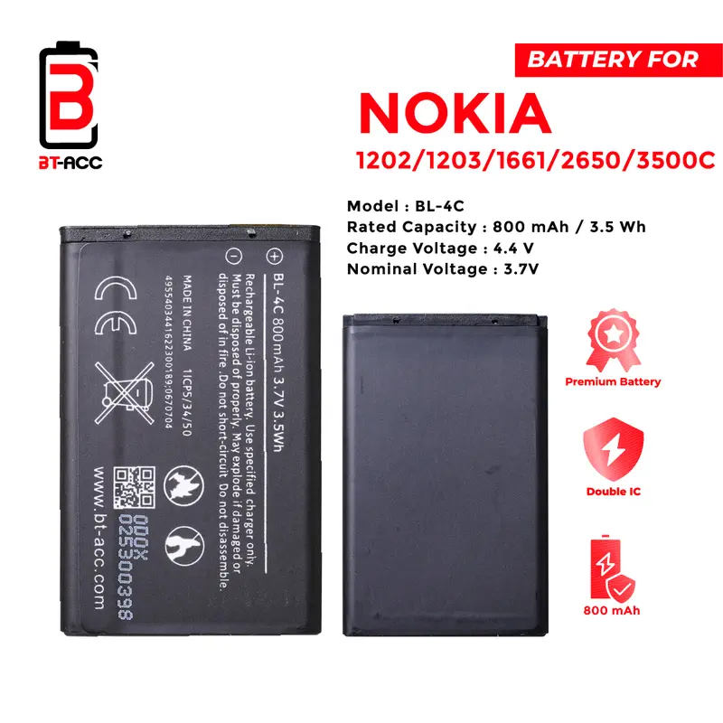 BT-ACC Battery Baterai For Hp Nokia BL4C 800mAh 1
