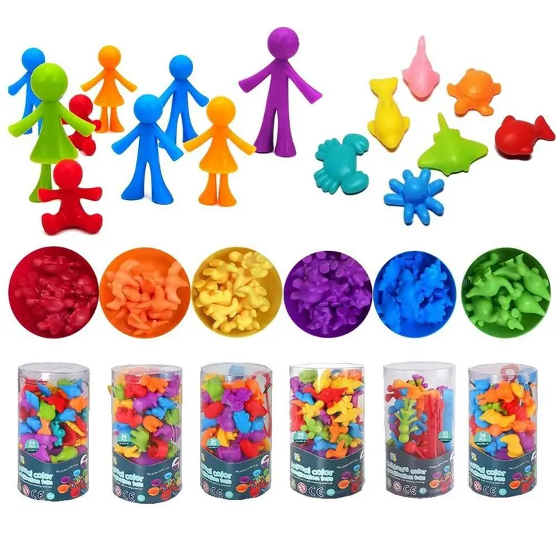 36/48/56 Buah Mainan Anak-anak Penyortiran Warna Mengidentifikasi Warna untuk Anak-anak Kecil Permainan Montessori dengan Mangkuk Penyortiran Gratis dan 2 Pinset 6