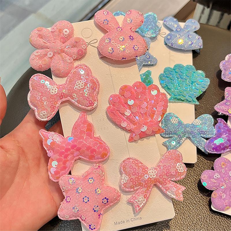 Kẹp Tóc Trẻ Em, Nơ Kim Sa, Thiết Kế Vỏ Hoa Rừng, Phong Cách Công Chúa, 7 Cái / Bộ, Màu Pastel, Kẹp Tóc Trẻ Em, Phụ Kiện Tóc 7