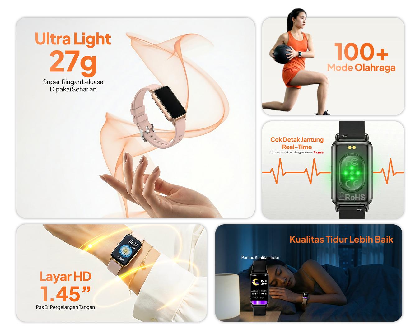 【COD+Garansi 12 Bulan】IDOTIME & fastband ONE Jam Tangan Pintar Wanita  ROSEGOLD Jam Running & Lari Pace  Ringan Nyaman Dipakai  Heart Rate Monitor & Health Tracking  Layar Sentuh Bluetooth  Bisa Ganti Wallpaper  Sync Strava  Da Fit App  IP68 Waterproof