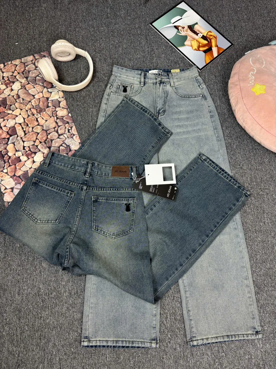 (ND Jean) Quần Jean Kaki Nữ Ống Suông Thêu Thỏ Lưng Cao - Dài 96-103CM -  5 Màu – Form Suông, Vải Không Giãn, Dễ Mặc | BigBuy360 - bigbuy360.vn