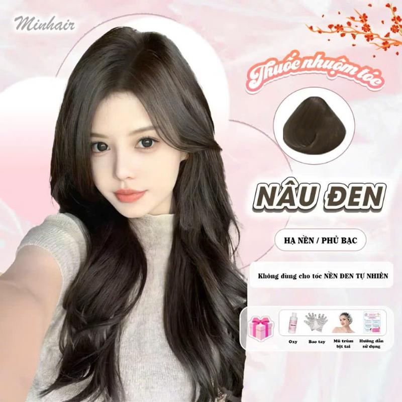 Thuốc nhuộm tóc Nâu Đen tặng kèm oxy trợ dưỡng và bao tay Đổi Màu Tóc Nam Nữ Women thuốc đen