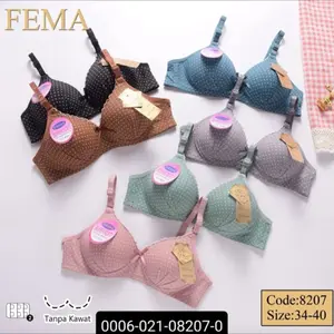 BH Bra Wanita Fema 8207 Pengait Hak 2 Tanpa Kawat Motif Polkadot Tutul Size 34 36 38 40