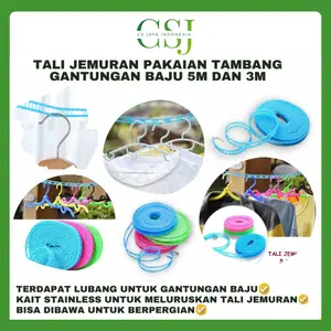 CS Tali Jemuran Pakaian 5 Meter dan 3 Meter Super Praktis Gantungan Baju Clothes Line + Hook / Tambang Gantungan Baju 5M & 3M