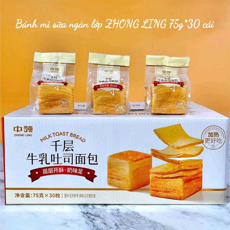  Bánh mì ngàn lớp sữa túi Zhongling 75gam 