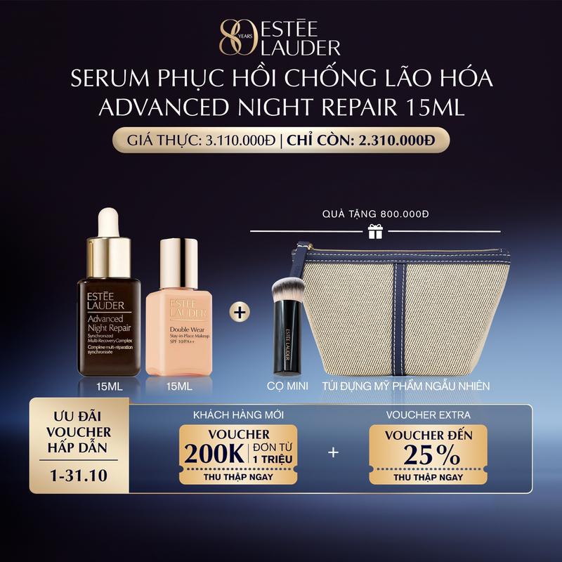 Combo Tinh chất (Serum) phục hồi chống lão hóa Estee Lauder Advanced Night Repair Synchronized Multi-Recovery 15ml và Kem nền lâu trôi 36 giờ, lì mịn Estée Lauder Double Wear Stay-in-Place SPF 10/PA++I Foundation 15ml