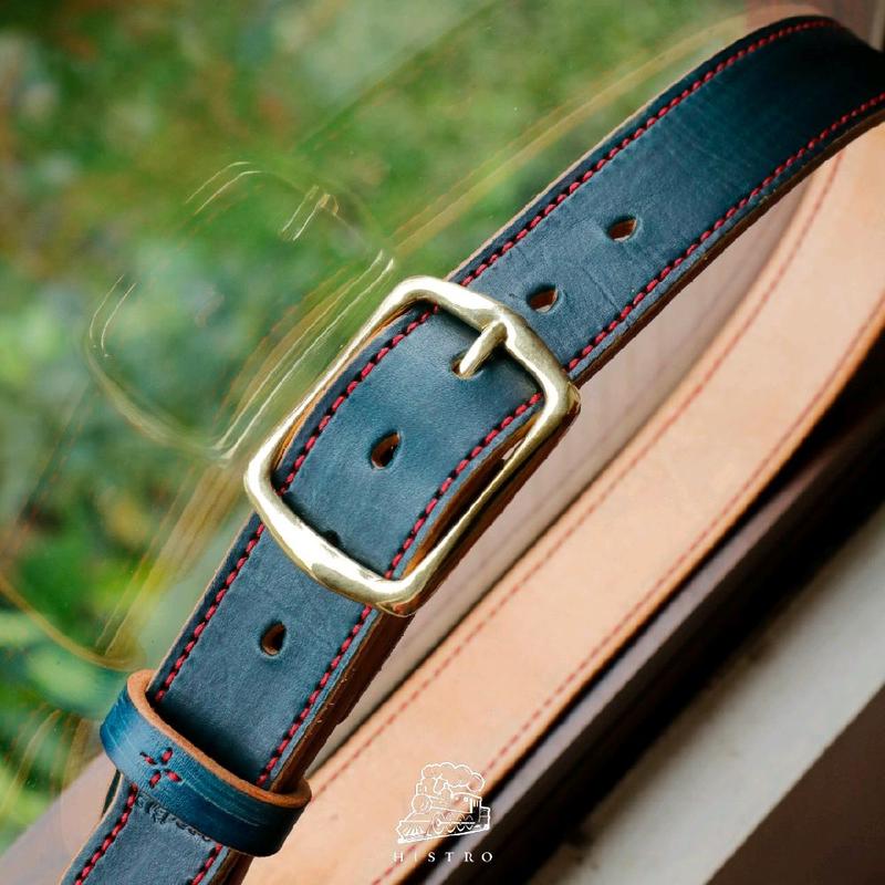 HISTRO  blue iron leather belt - sabuk kulit asli 4