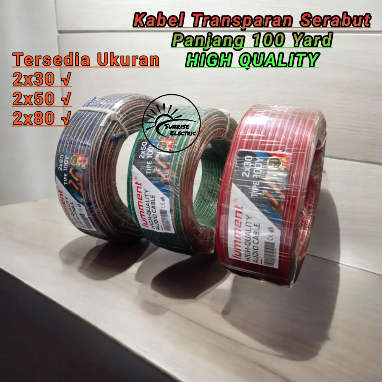 Lumment Kabel Listrik Transparan Kabel Audio Speaker Serabut HIGH QUALITY Panjang 100 Yard