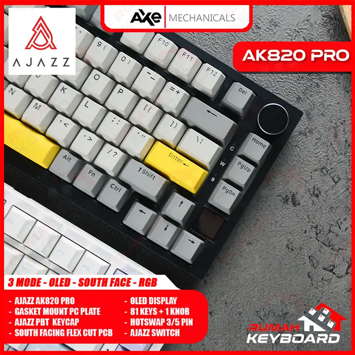 MECHANICAL KEYBOARD - AJAZZ AK820 PRO - 75% - OLED - GASKET - SOUTH 3