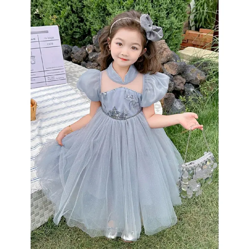 Dress cheongsam tutu tile bunga bordir payet glitter anak perempuan premium 3thn 3