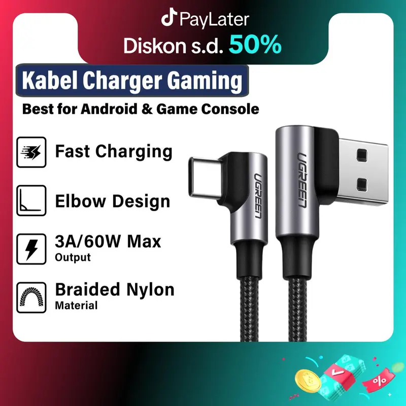 UGREEN Kabel Data Gaming USB Type C Fast Charging Samsung Android Charger Braided Cable 0
