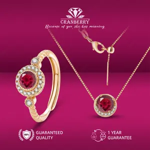 OS1-S438 Set Kalung dan Cincin Wanita Red Ruby Cranberry Jewelry Premium Lapis Emas 18k Anti Luntur Anti Berubah Warna Garansi 1 Tahun Resmi Size Adjustable Kualitas Grade Terbaru Aksesoris Perhiasan Cincin Nikah Permata VVS1 Elegan COD