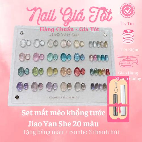 Set mắt mèo khổng tước JIAO YAN SHE - Set sơn mắt mèo 20 màu mix khổng tước cầu vồng siêu sáng ( tặng kèm bảng màu + combo 2 thanh hút ) [ Nail Giá Tốt ]