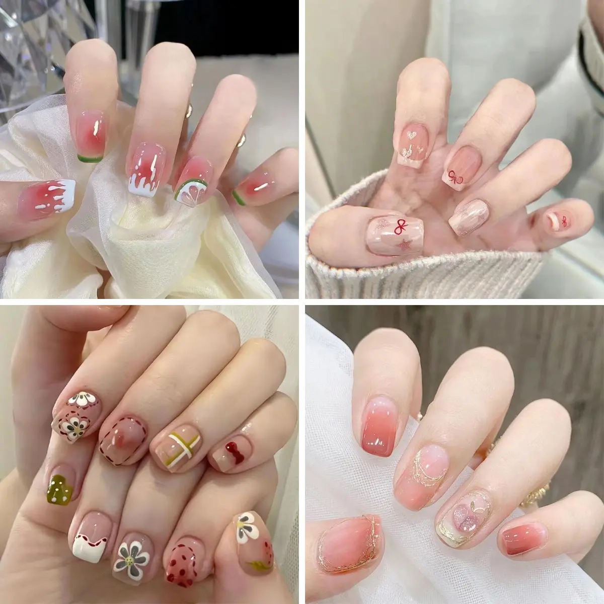 [Glue Included] Short and Cute Printed Detachable Handmade False Nails for Spring and Summer [24-Piece Set]