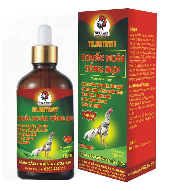 Starwin THUỐC NUÔI TỔNG HỢP Chai 100 ml - Kích thích thèm ăn tiêu hóa bổ nội tạng tăng nước máu tăng lực sung khỏe phát triển gân cơ Chuyên dùng cho gà chọi gà đá