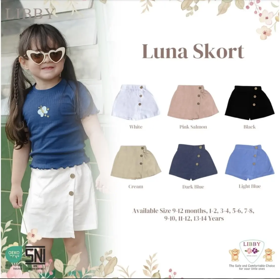 Baby Bon -LIBBY Luna - Megumi Skort Anak Perempuan Polos Rami 9 Bulan - 14 Tahun (1 PCS) Rok Celana