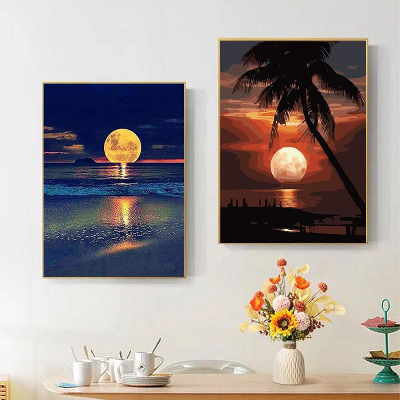 Tranh Đính Đá Mặt Trăng, Tưởng Tượng Biển, Khảm Thủ Công, Phong Cảnh, Bộ Dụng Cụ Thêu Chữ Thập, Trang Trí Nhà Cửa, Khoan Tròn 3